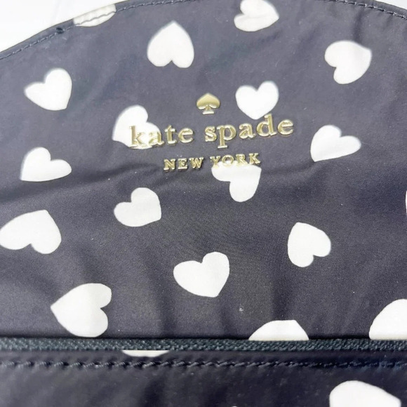 Kate Spade Black & White Heart Print Nylon Backpack Purse with Adjustable Straps - Picture 8 of 10